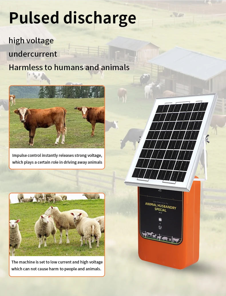 Électificateur de clôture électrique solaire 10 km – 12KV, 1.2J, Batterie 6Ah | Prise EU/US