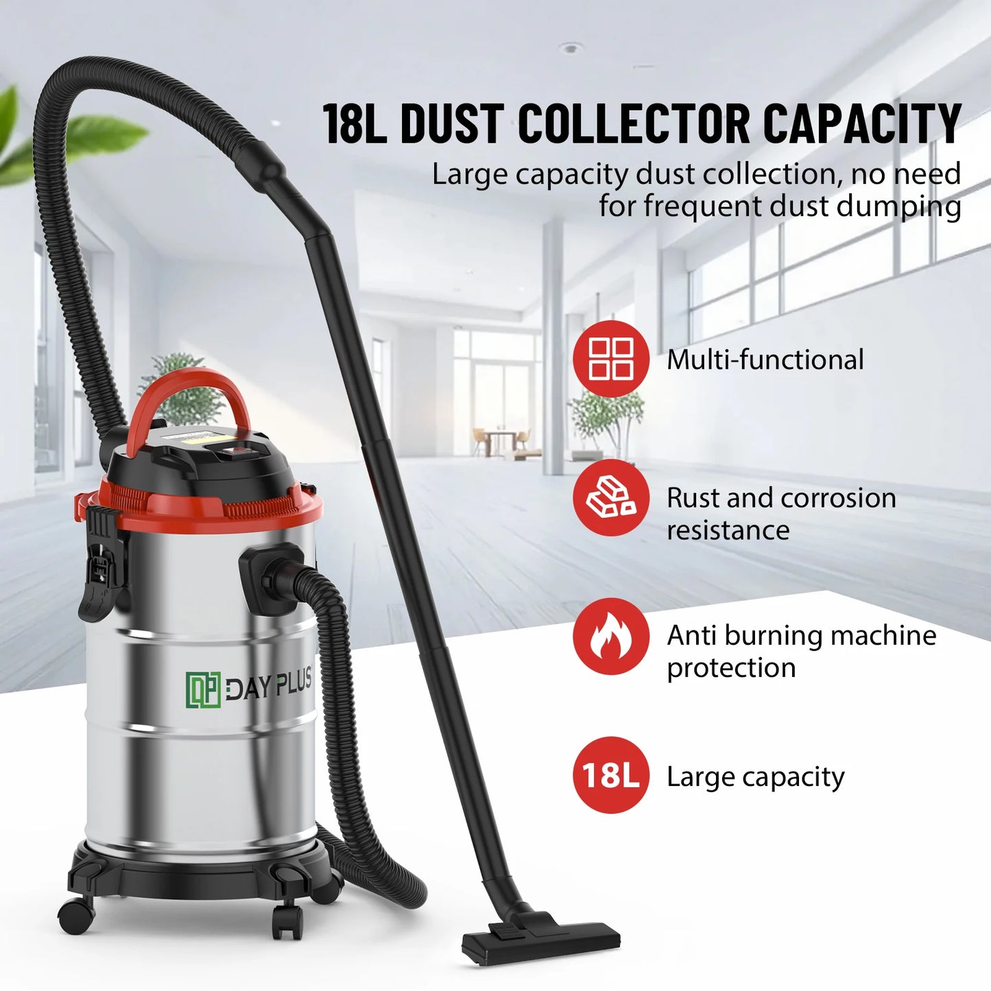 Aspirateur Eau et Poussière Industriel 20L 1200W – Fonction Soufflerie, Série Complète d'Accessoires