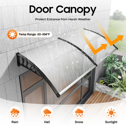 Auvent de Porte Transparent 200x90 cm – Abri Pluie Anti-UV, Polycarbonate, Sans Console Visible