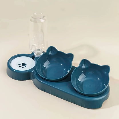 Gamelle Chat 3 en 1 avec Distributeur d'Eau — Design Oreilles, Inclinée, Protection Cervicale
