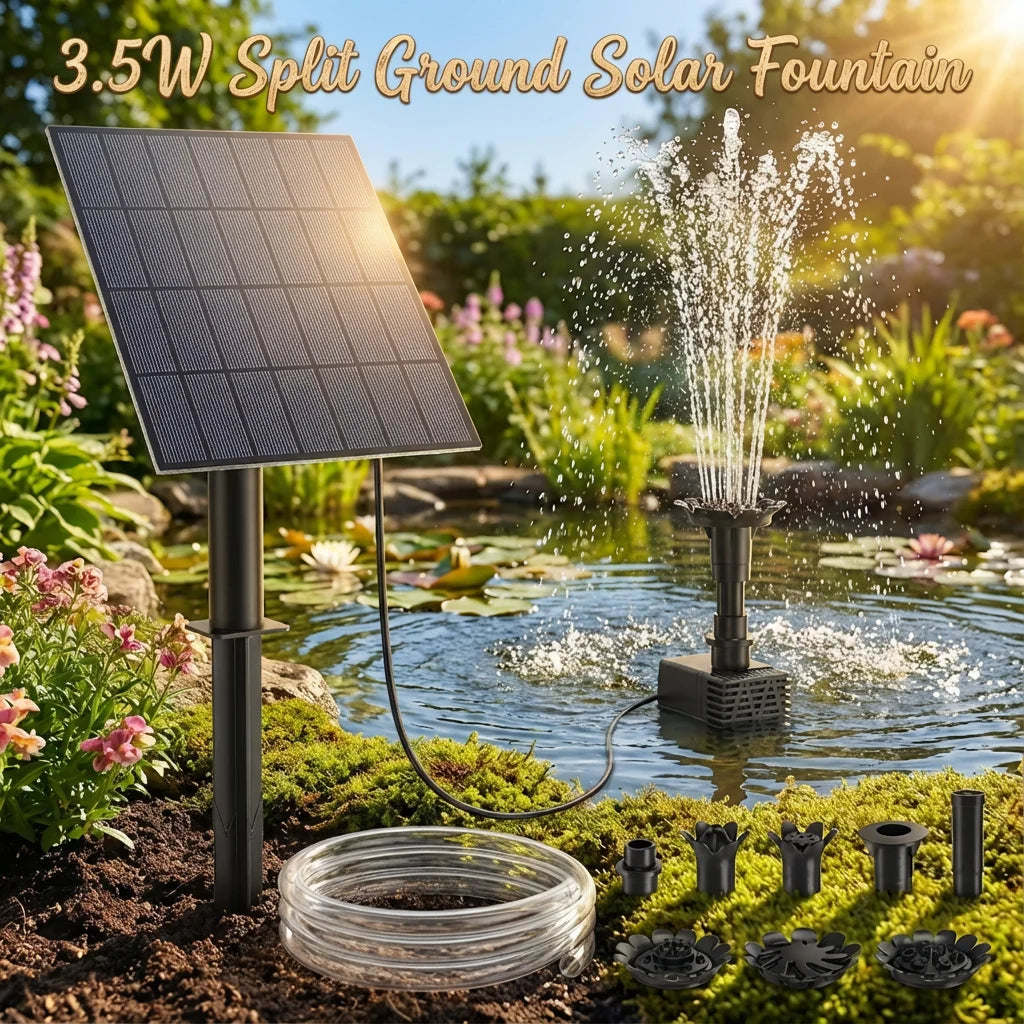 Fontaine Solaire Jardin 3.5W - Pompe Bassin avec Tuyau 1.5m