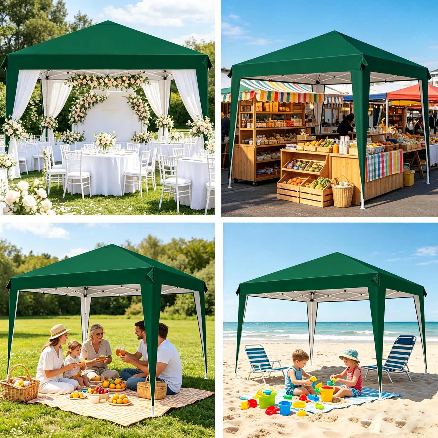 Kiosque Pliant Pop-Up 3x3 m – Toile Oxford 420D UPF 50+, Imperméable, Sac de Transport Inclus