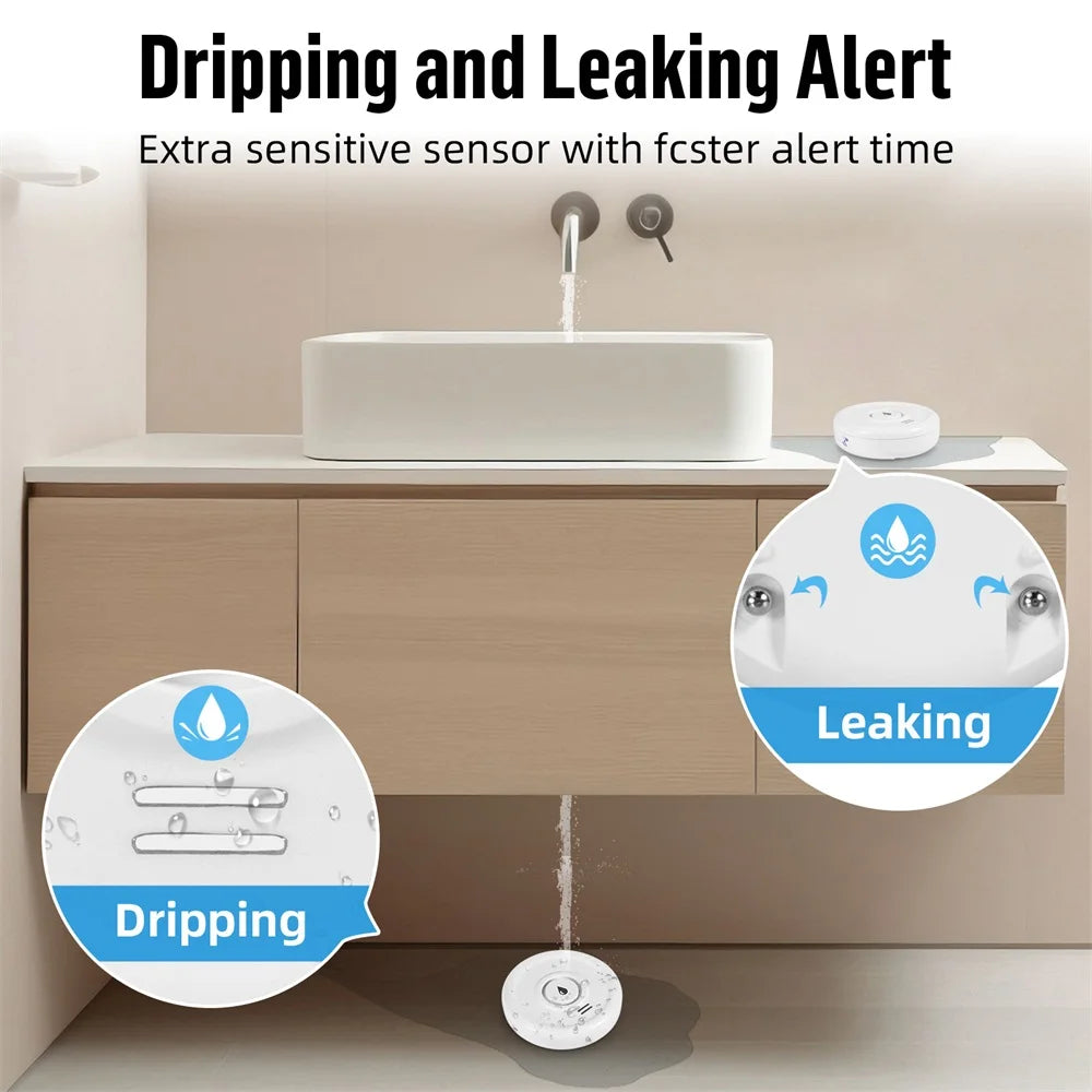 Détecteur de Fuite d'Eau WiFi Fuers – Alarme 100dB, Alerte Smartphone, Compatible Tuya/Smart Life