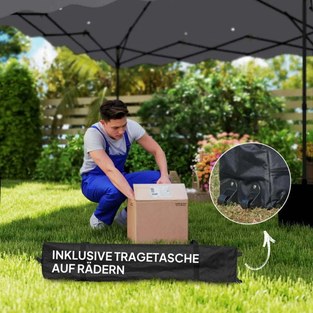 Gazebo Pop-Up 3x3m Hauteur Réglable – Tente de Jardin Oxford UPF50+ avec Sac de Transport | Gris Clair