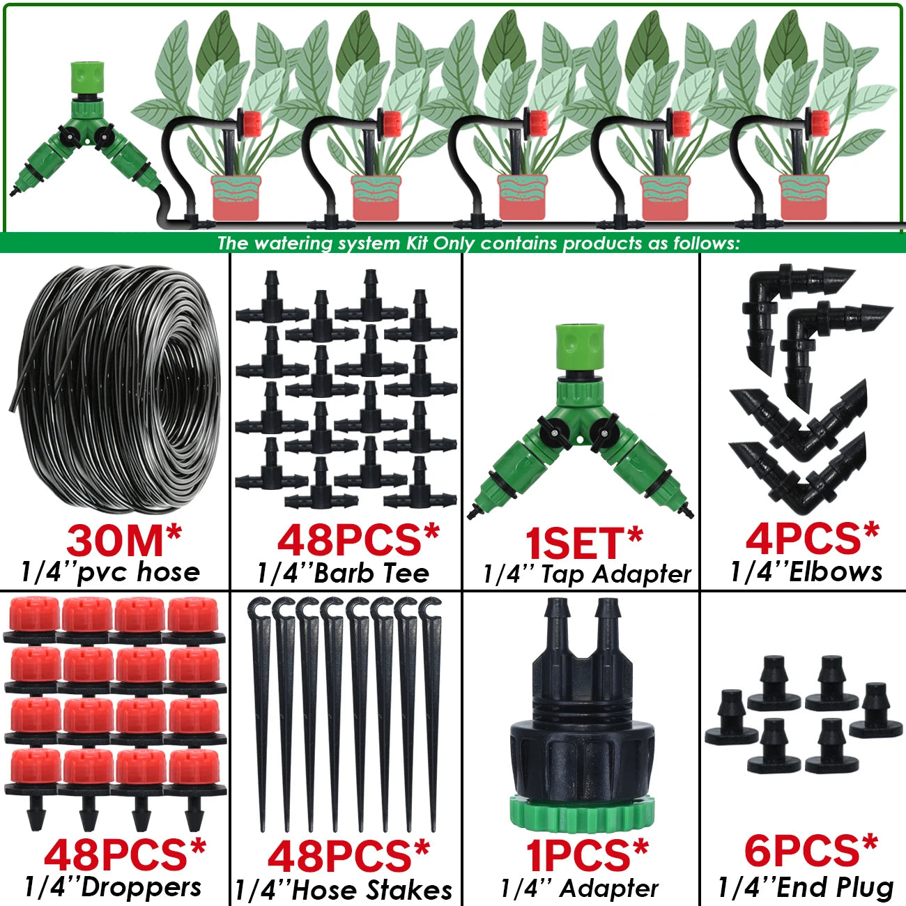 Kit Irrigation Goutte-à-Goutte KESLA – Tuyau 4/7mm, Programmateur & Capteur Pluie (5M à 50M)