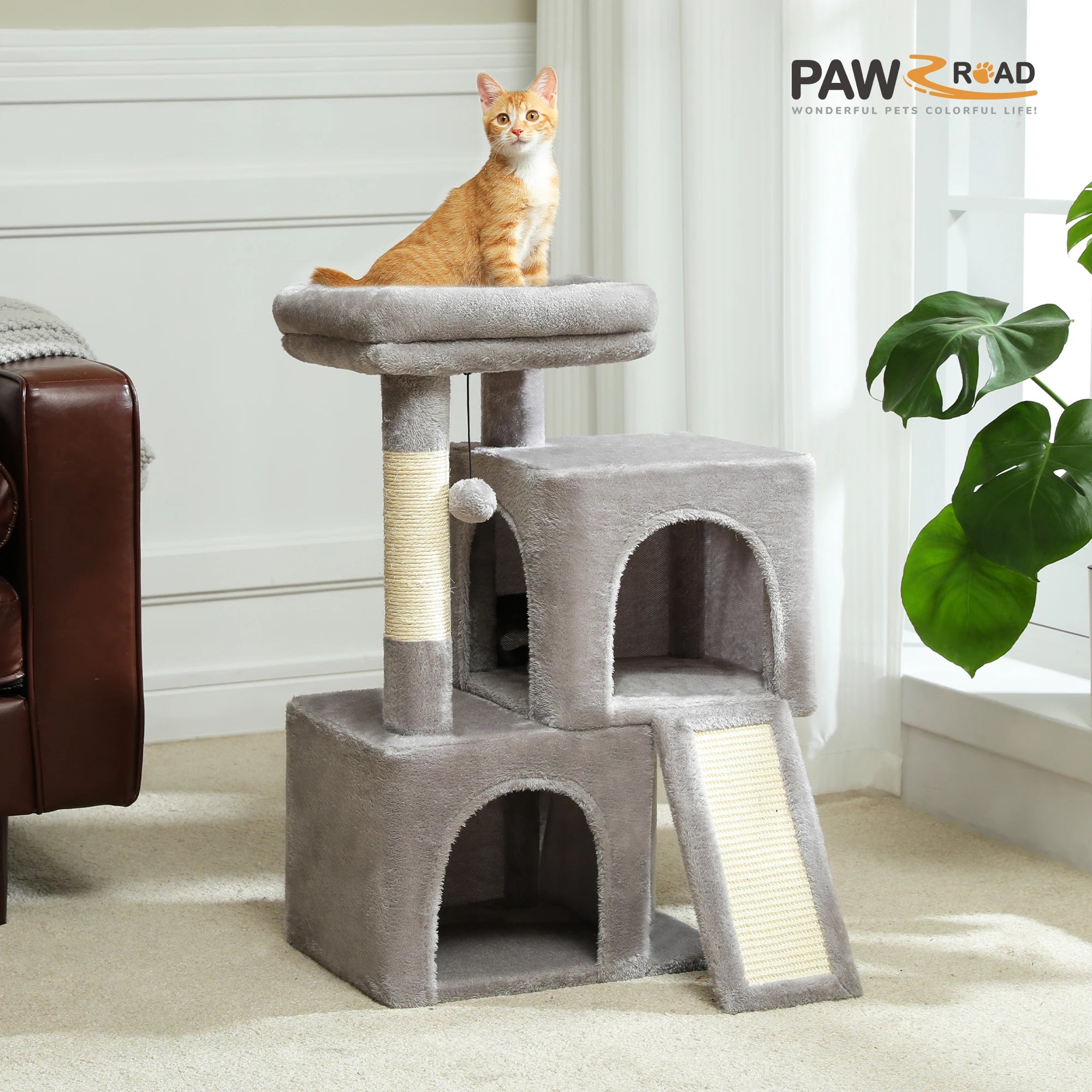 Arbre à Chat XXL Multi-Niveaux - Tour avec Griffoirs Sisal, 2 Niches, Jouets Intégrés
