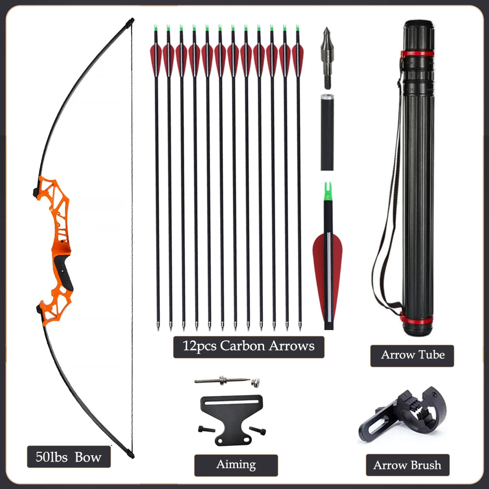 Arc Recurve Tir à l'Arc 20-50lbs Démontable avec Flèches Carbone Carquois Cible Entraînement