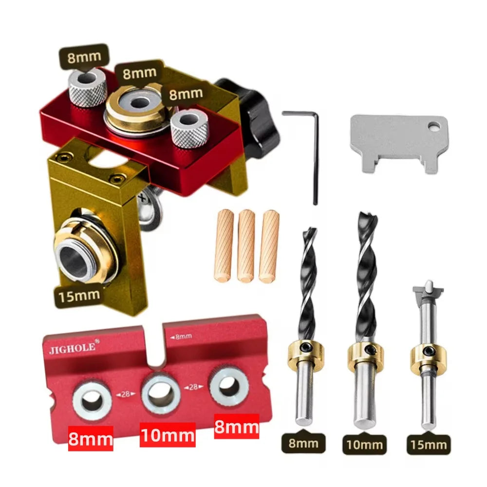 Kit Gabarit Perçage Menuiserie 3-en-1 - Guide Tourillons Aluminium Ajustable