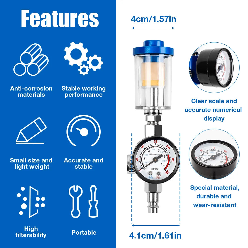 Séparateur Huile Eau 1/4" Régulateur Pression Air Compresseur Filtre Pistolet Peinture Adaptateur EU