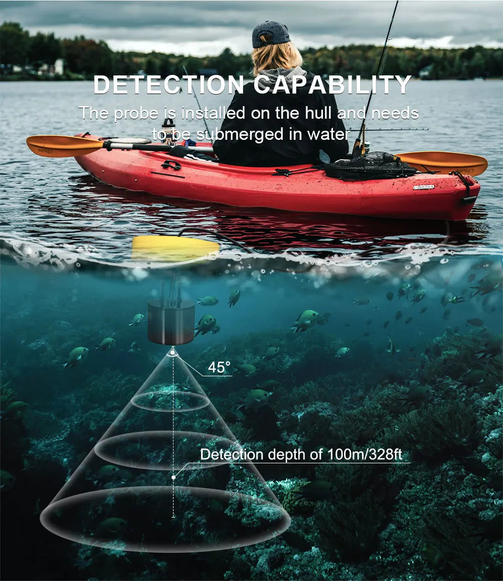 Sondeur Pêche Portable FFC1108-1 100m Sonar 45° Alarme Transducteur Lac Mer Détecteur Poisson