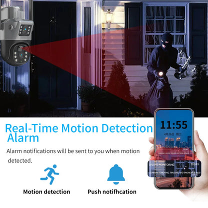Caméra de Surveillance Solaire PTZ GECOFEER 4MP – 4G/WiFi, Double Objectif, Vision Nocturne, Audio, Extérieur