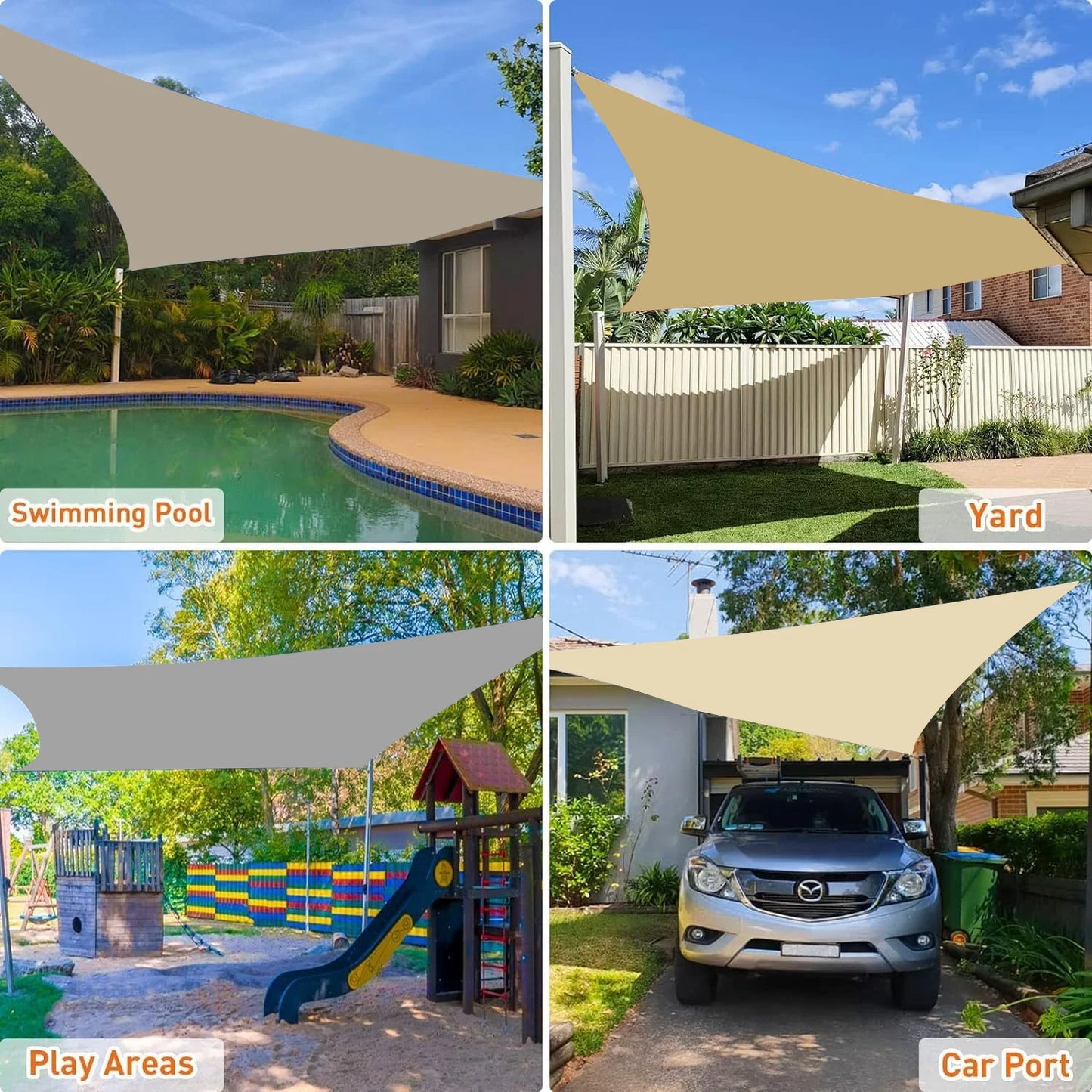 Voile d'Ombrage Rectangulaire Imperméable Oxford 300D – Protection UV 85-98% – Terrasse, Jardin, Piscine, Balcon, Carport – 20 Couleurs & 12 Tailles
