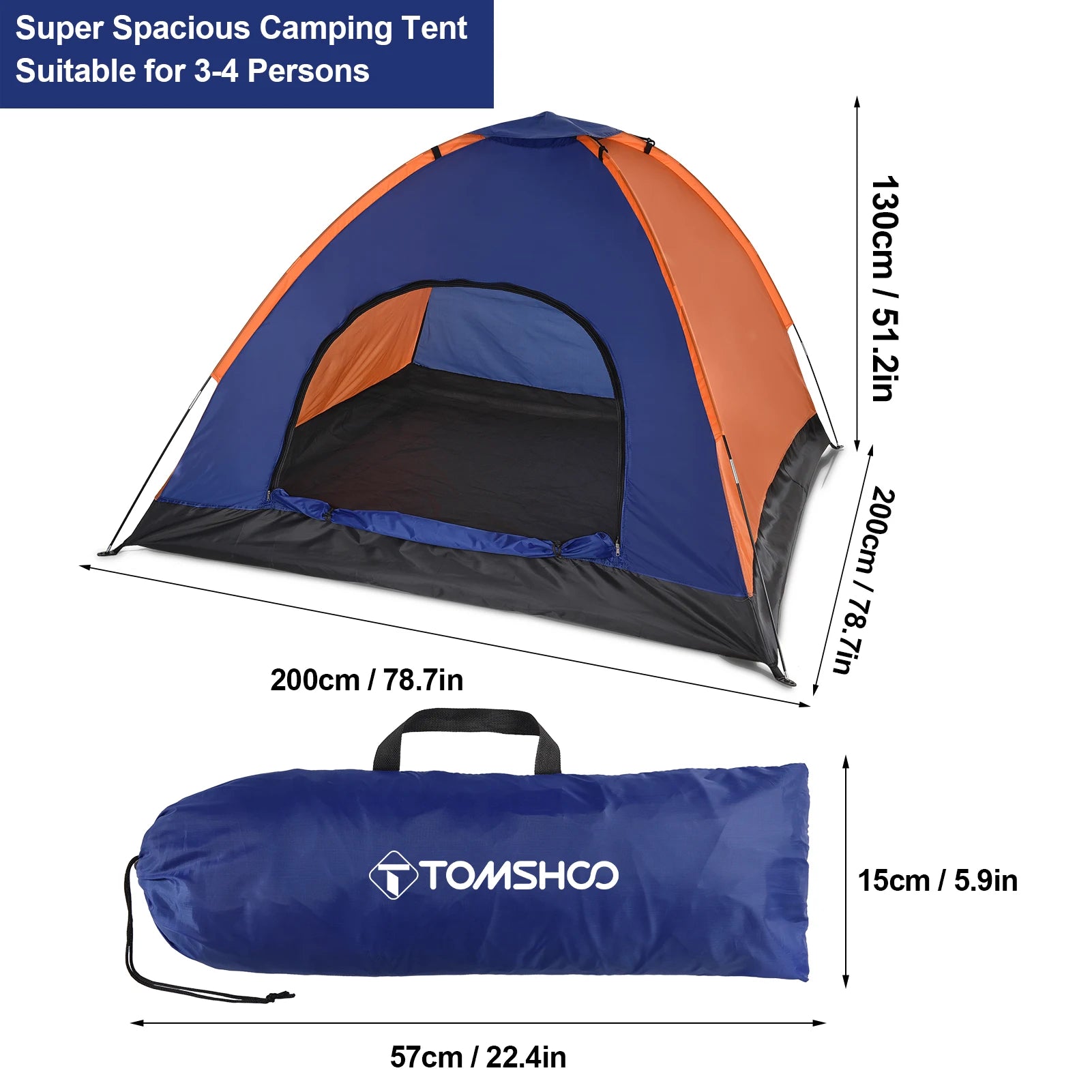 Tente de Camping TOMSHOO 3-4 Personnes - Légère 1,47kg Imperméable - APPRO-DISTRI