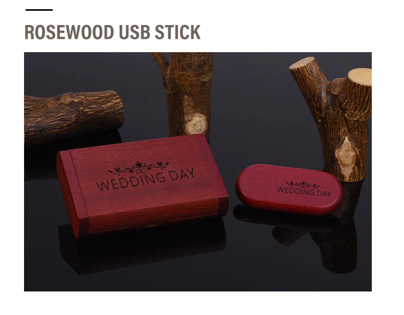 Clé USB 2.0 Bois Personnalisable 4GB 16GB 32GB 64GB avec Boîte Cadeau Mariage Photo