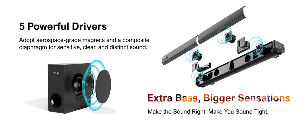 Barre de Son ULTIMEA 200W 4.1CH - Système Home Cinéma Bluetooth avec Subwoofer