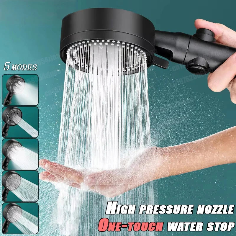 Pommeau de Douche Haute Pression 5 Modes – Économie d'eau, Réglable, Inox & ABS