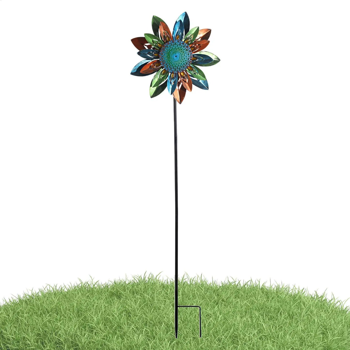 Moulin à Vent Décoratif Tournesol en Métal – Girouette Pivotante 122cm, Décoration Jardin Extérieur