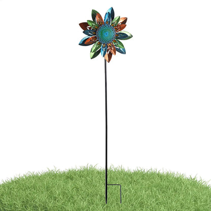 Moulin à Vent Décoratif Tournesol en Métal – Girouette Pivotante 122cm, Décoration Jardin Extérieur