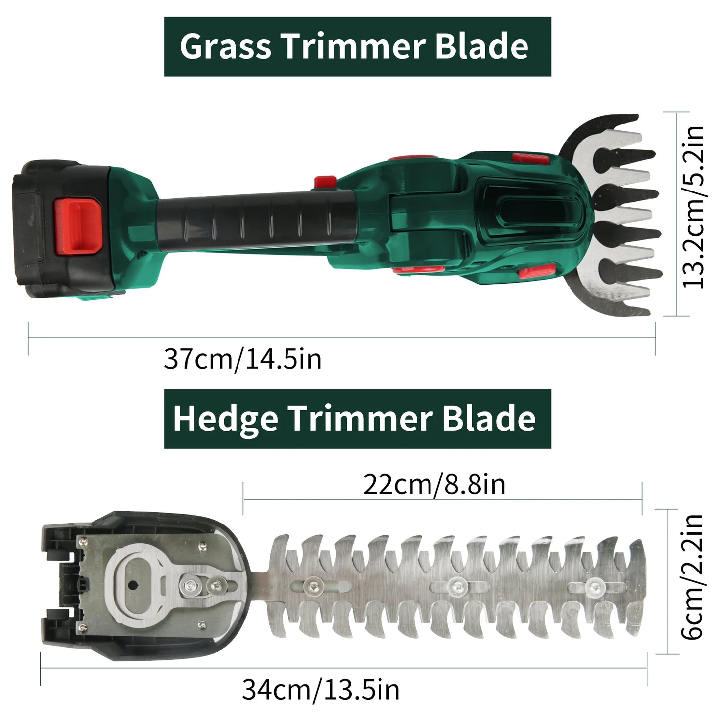 Taille-Haies & Cisaille à Gazon Électrique Sans Fil 2-en-1 – 20 000 tr/min, Rechargeable, 750g