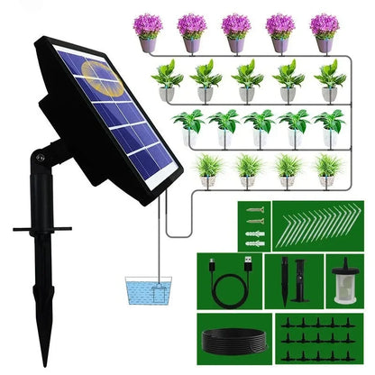 Kit d’Irrigation Solaire Automatique Goutte-à-Goutte – IP65, 30 Durées, 7 Intervalles, Jardin et Balcon