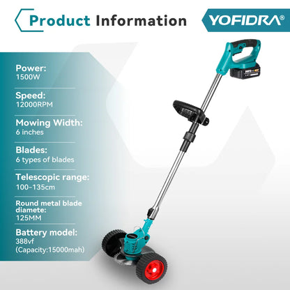 Débroussailleuse électrique sans fil Yofidra – 1500W, 12000 RPM, Télescopique 100-135 cm | Batterie 18V
