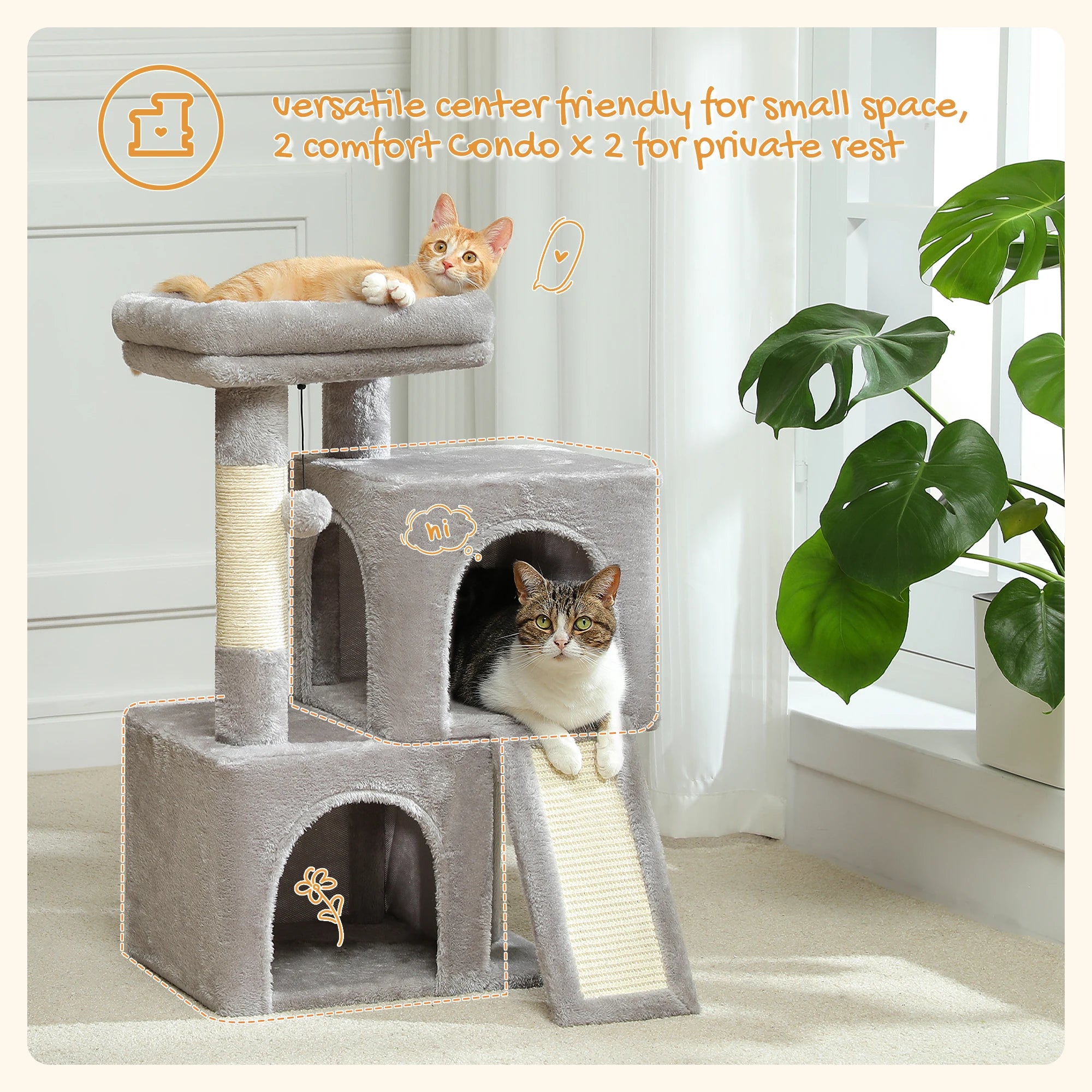 Arbre à Chat XXL Multi-Niveaux - Tour avec Griffoirs Sisal, 2 Niches, Jouets Intégrés