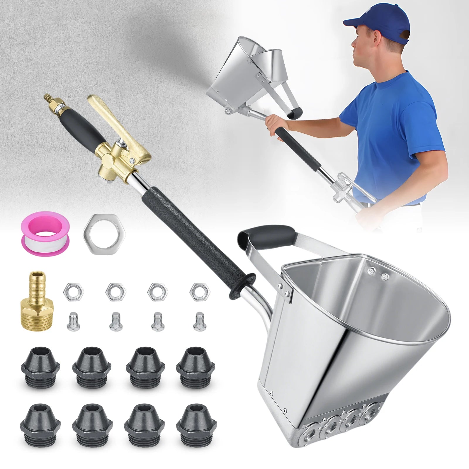 Pistolet Pulvérisateur de Mortier Pneumatique - Crépi Plâtre Ciment HVLP 4 Buses