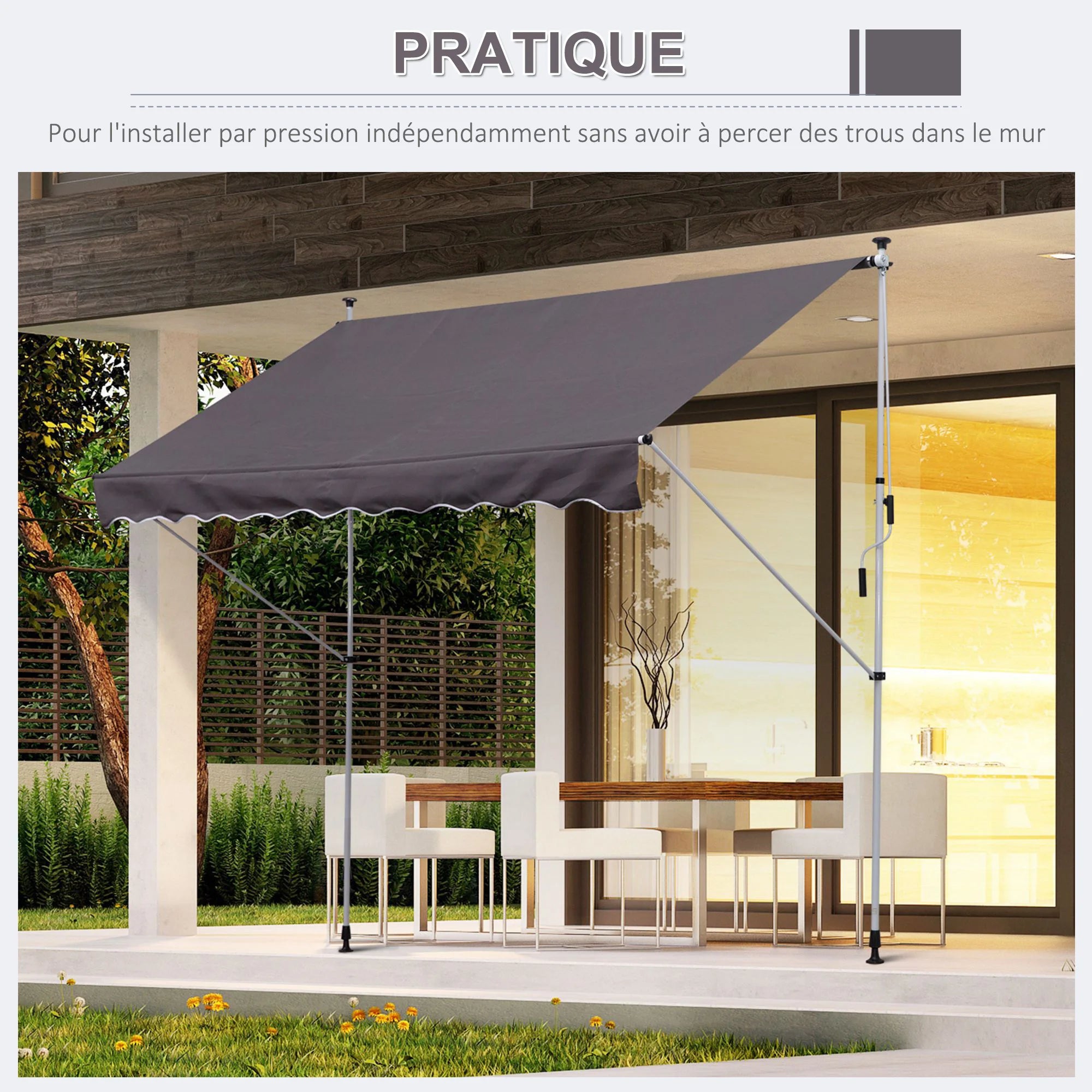 Auvent Rétractable Manuel Outsunny 3m x 1,5m – Toile Polyester Anti-UV, Cadre Aluminium