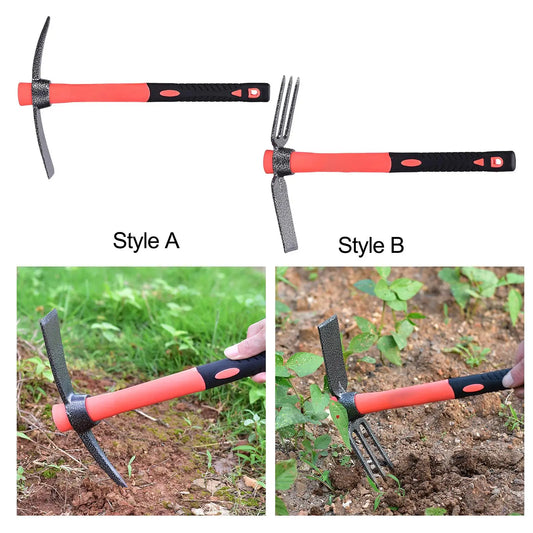 Houe de Jardinage Double Tête en Acier Carbone – Binage, Désherbage & Ameublissement du Sol (2 Styles)