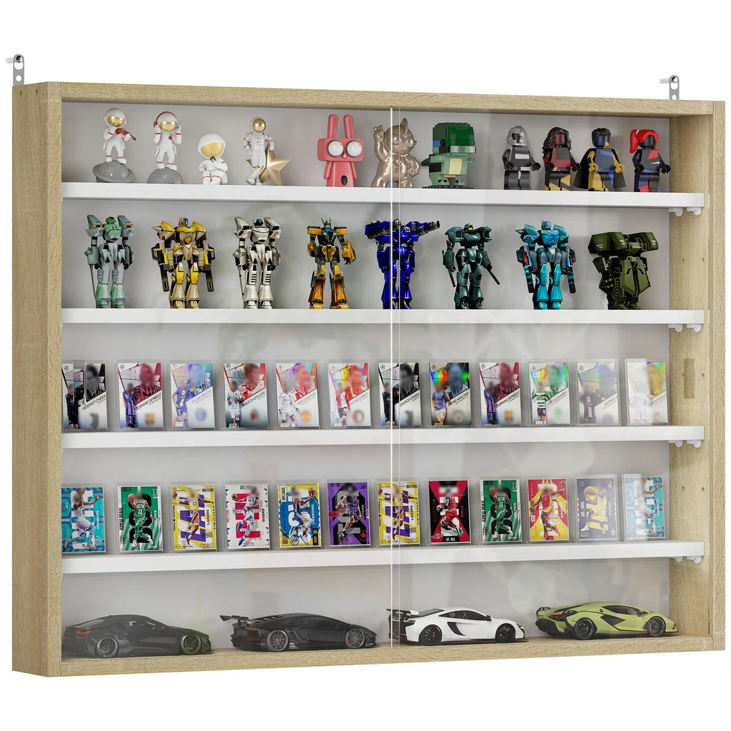 Vitrine Murale 5 Niveaux – 4 Étagères Réglables & Portes en Verre Coulissantes 80×60 cm