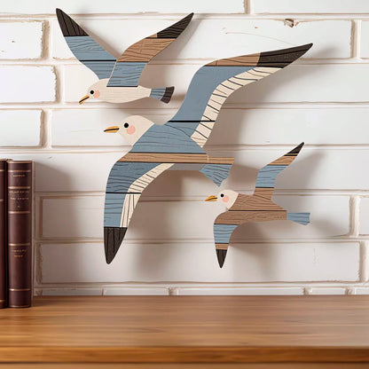 Décoration Murale Mouettes en Bois – Lot de 3, Style Bord de Mer & Rustique