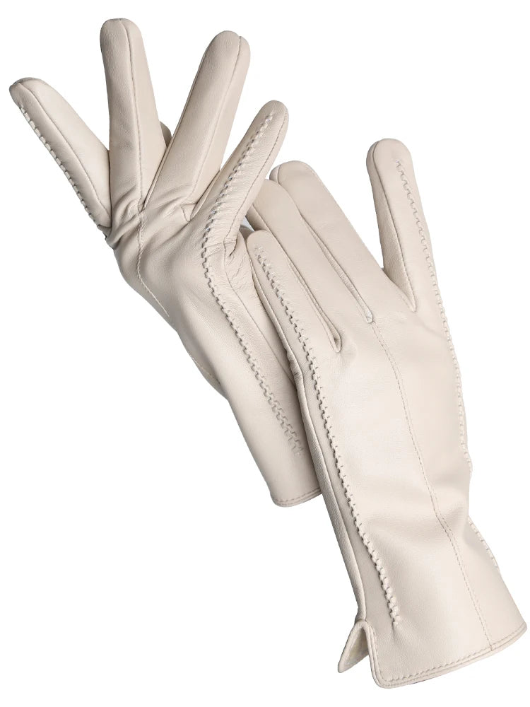 Gants Cuir Femme Hiver - Peau de Mouton Doublés Velours Tactiles