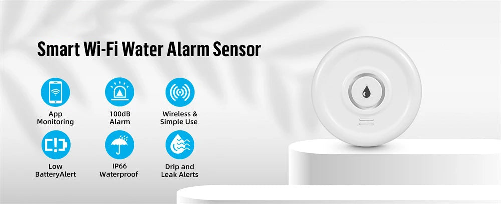 Détecteur de Fuite d'Eau WiFi Fuers – Alarme 100dB, Alerte Smartphone, Compatible Tuya/Smart Life