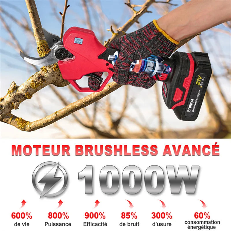 Sécateur Électrique Sans Fil 1000W/900W – Lame 50mm, Brushless, 2 Batteries