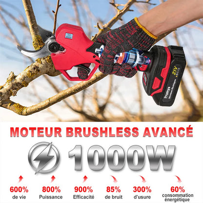 Sécateur Électrique Sans Fil 1000W/900W – Lame 50mm, Brushless, 2 Batteries