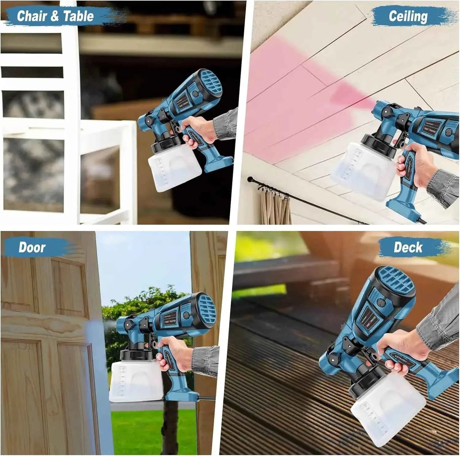 Pistolet à Peinture Électrique 850W HVLP 1400ml 4 Buses Pulvérisateur Professionnel Maison Auto