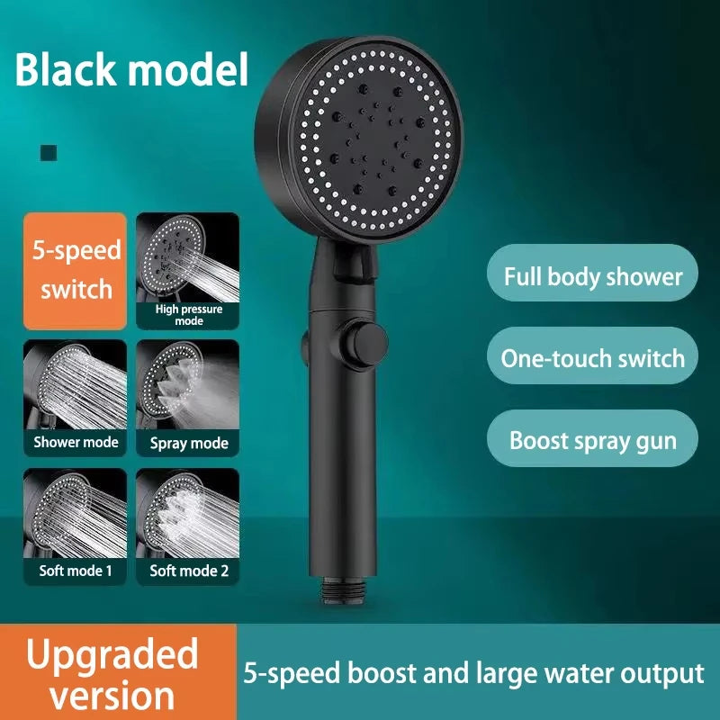 Pommeau de Douche Haute Pression 5 Modes – Économie d'eau, Réglable, Inox & ABS