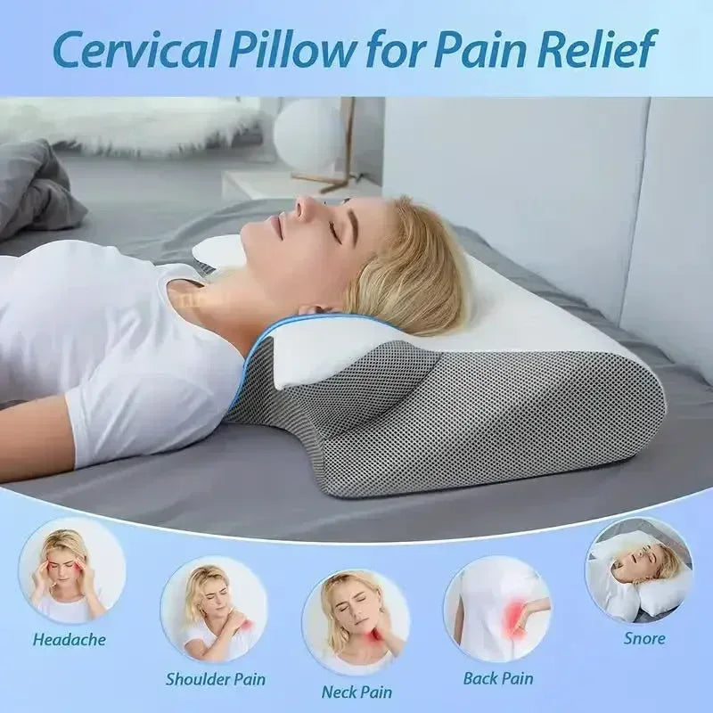 Oreiller Cervical Mémoire de Forme Papillon Protection Nuque Mousse à Mémoire Rebond Lent