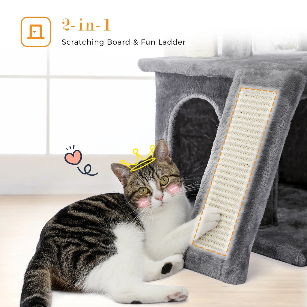 Arbre à Chat XXL Multi-Niveaux - Tour avec Griffoirs Sisal, 2 Niches, Jouets Intégrés