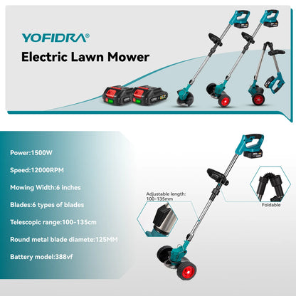 Débroussailleuse électrique sans fil Yofidra – 1500W, 12000 RPM, Télescopique 100-135 cm | Batterie 18V