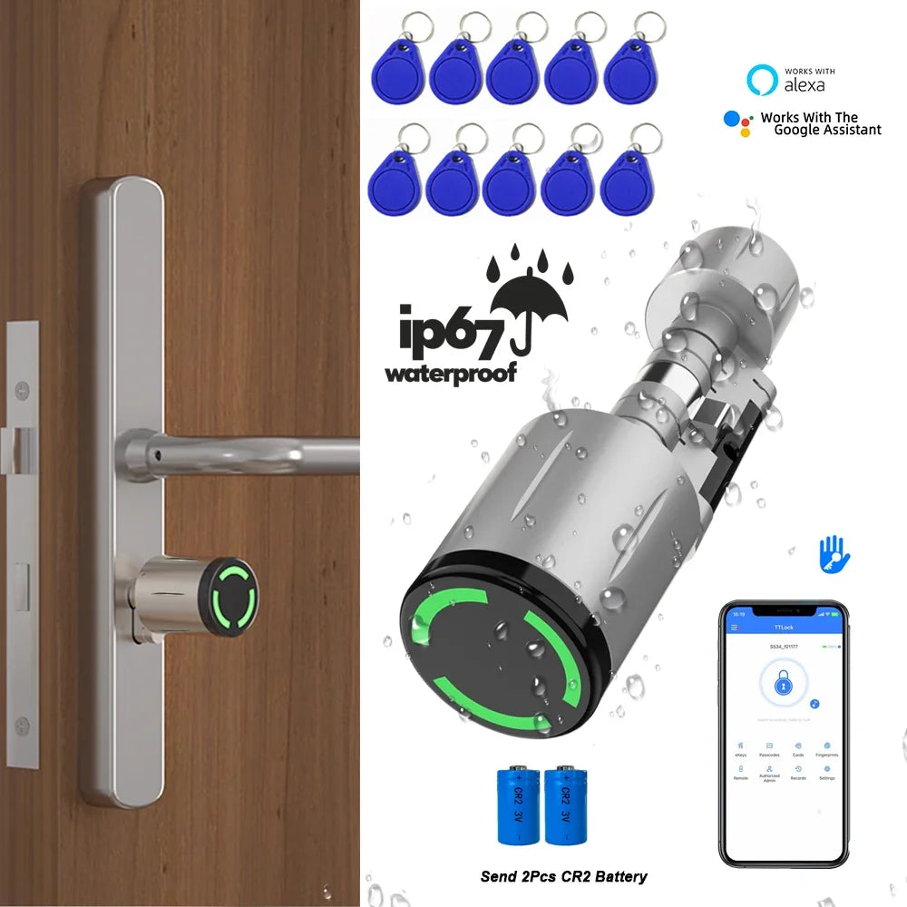 Cylindre Serrure Connectée TTlock - IP67 Étanche, App Bluetooth, Carte RFID/NFC, Anti-Perçage - Tuya Smart