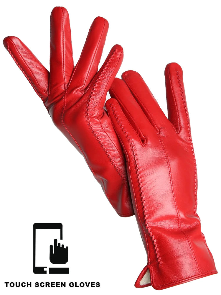 Gants Cuir Femme Hiver - Peau de Mouton Doublés Velours Tactiles