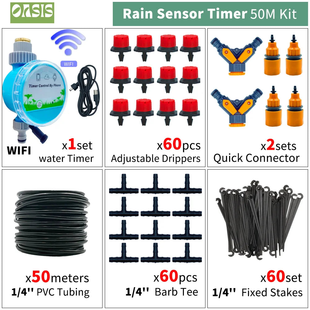 Système d'Irrigation Oasis 30M - Pompe Automatique Goutte-à-Goutte Jardin DIY