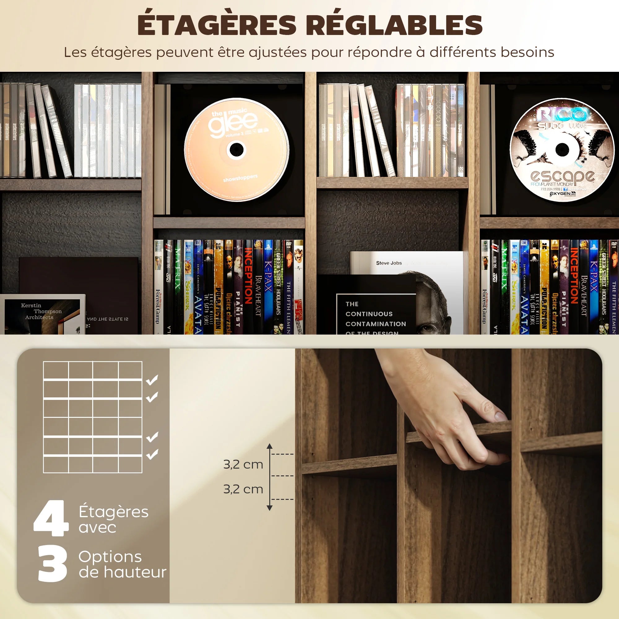 Meuble Rangement CD DVD HOMCOM 24 Compartiments 456 CD - Bibliothèque Multimédia