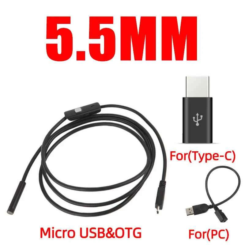 Caméra Endoscope USB Android – IP67, 6 LED, Flexible, Ø5.5mm ou 7mm