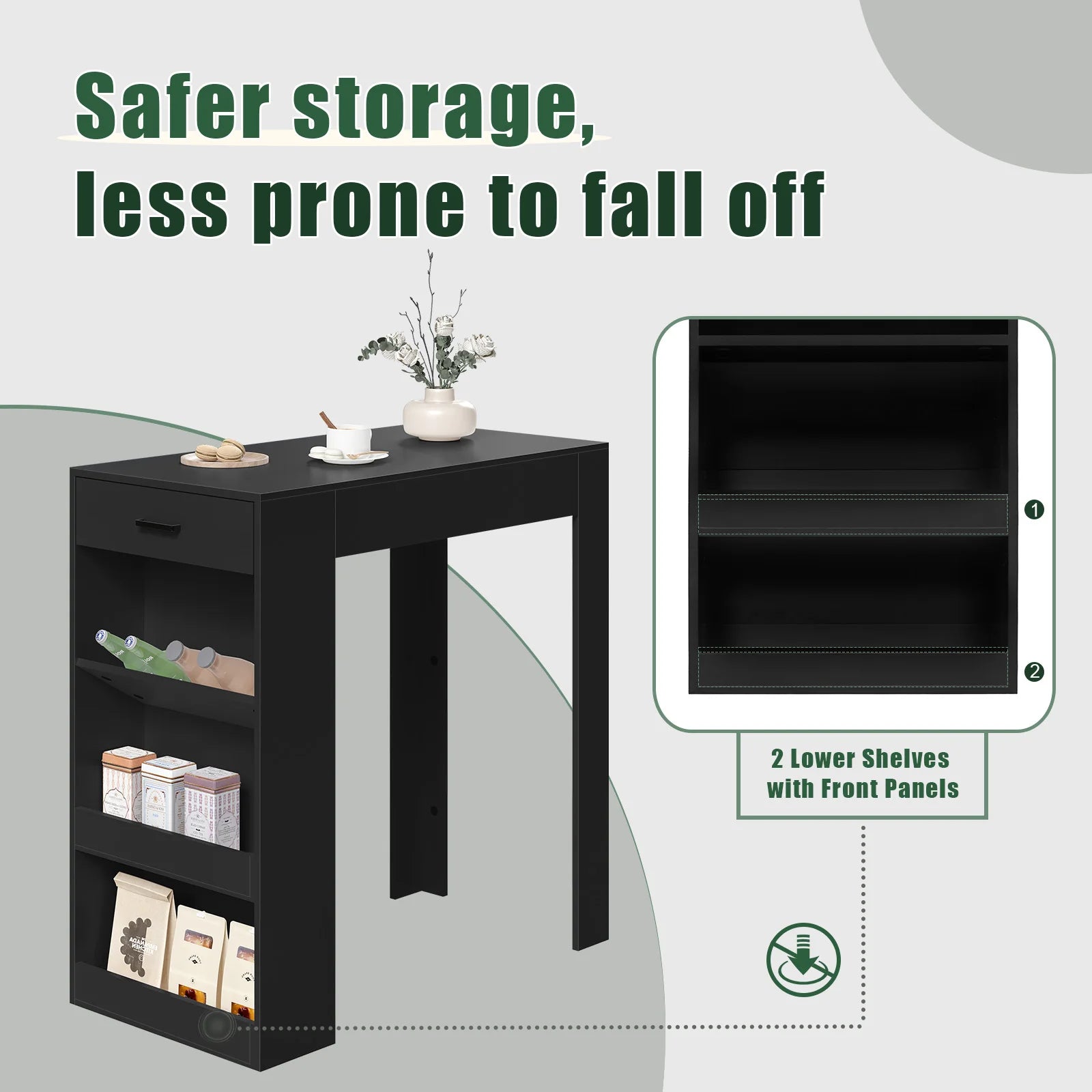 Table de Bar WOLTU 100x100x50cm - Bistro avec Tiroir 3 Étagères Porte-Bouteilles Cuisine Salon