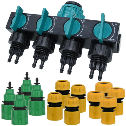 Diviseur de Robinet 4 Voies KESLA – Adaptateur Tuyau 1/2", 3/4", 1" avec Vanne d’Arrêt pour Jardin et Serre