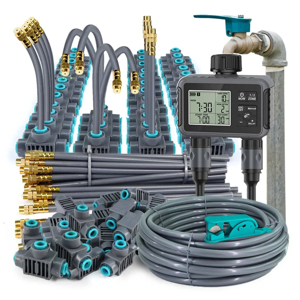 Programmateur d'Arrosage Double Zone LCD - Timer Intelligent Brumisation Refroidissement Jardin