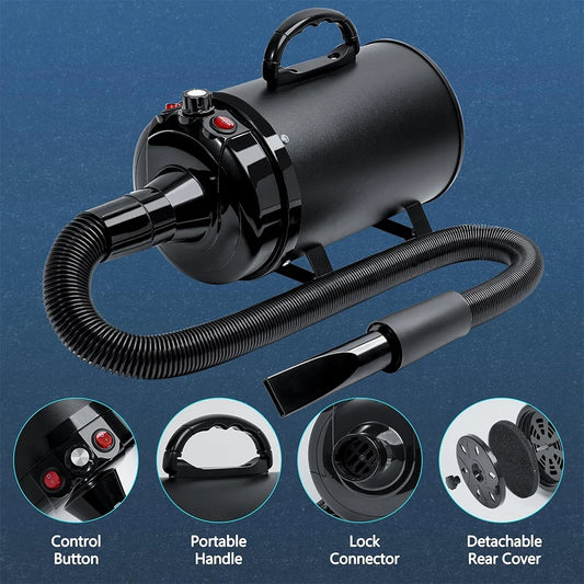 Sèche-poils Professionnel 2200W pour Chien et Chat – Séchoir Toilettage avec 4 Buses et Peigne