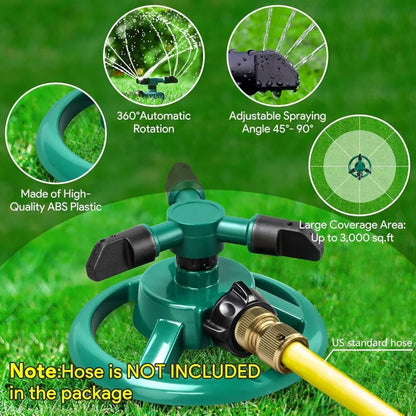 Arroseur Rotatif 360° Réglable – Grande Couverture, Pelouse, Jardin & Potager